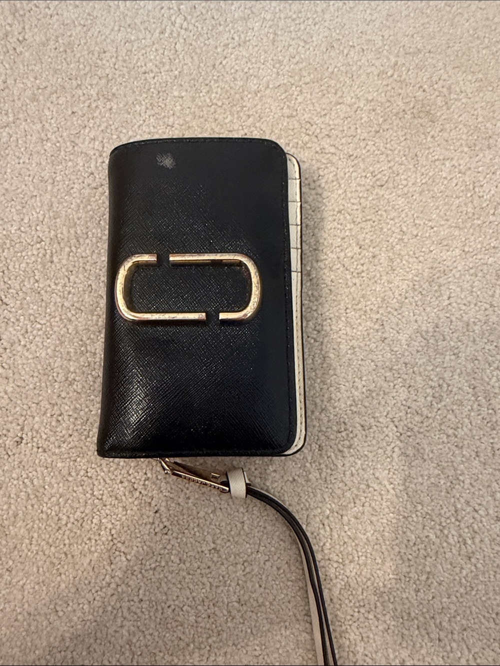 Marc Jacobs White Compact Bifold Wallet with Gold Accents